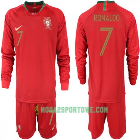 Koszulka Portugalia RONALDO 7 Dziecięcy Mistrzostwa Świata 2018 Domowe Stroje Piłkarskie Długi Rękaw